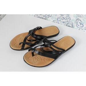 b.o.c‎ Born Concept Black Strappy Sandals Size 9M Thong Style Flower Detail